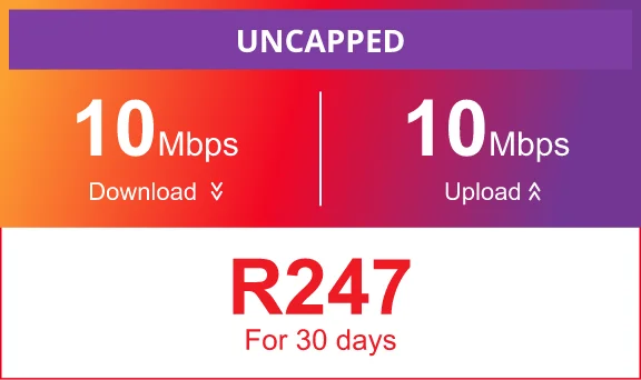 Vuma Reach 10Mbps uncapped prepaid fibre package for R247