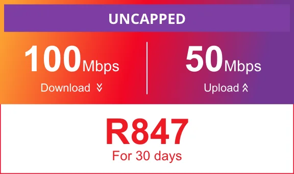 Vuma Reach 100Mbps uncapped prepaid fibre package for R847