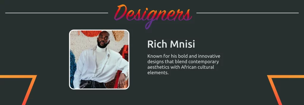 Fashion designer Rich Mnisi in a modern setting