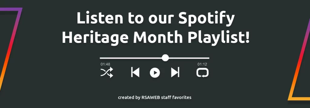 Promotional banner inviting listeners to enjoy RSAWEB's Spotify Heritage Month Playlist.