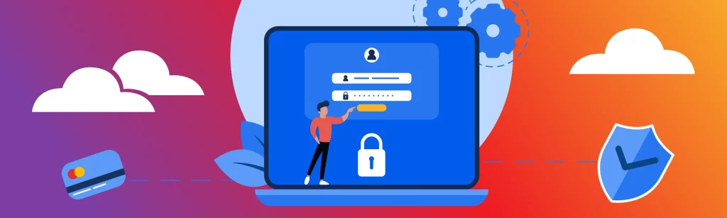 Illustration of a secure login interface with a padlock icon, symbolising online safety against scams